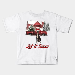 Greyhound Let It Snow Tree Farm Red Truck Christmas Kids T-Shirt